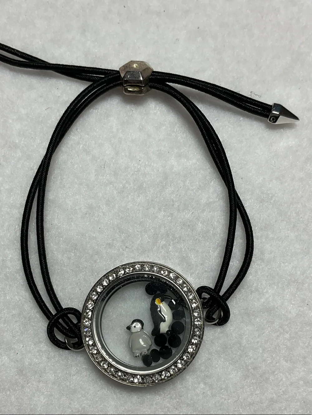 Origami Owl Black and Silver Charm Locket Bracelet with Mom&Child Penguin Charms